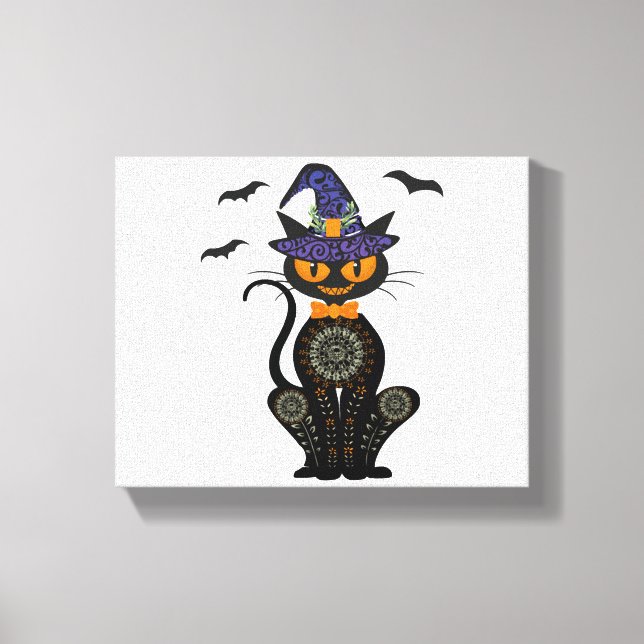 Lienzo Camiseta de Halloween para brujas de gato negro (Anverso)