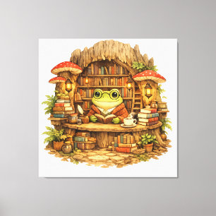 Lienzo Camiseta de la Librería de Rana   Rana Cottagecore