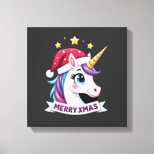 Lienzo Camiseta de manga larga de unicornio de Navidad