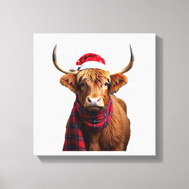 Lienzo Camiseta de Vaca de las Tierras Altas de Navidad B (Anverso)