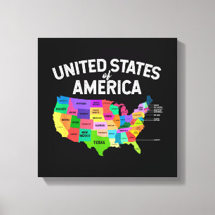 Lienzo Camiseta del Mapa de Estados Unidos regalo de viaj