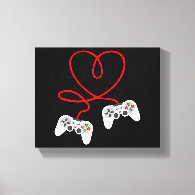Lienzo Camiseta Día de San Valentín de videojuegos con co (Anverso)