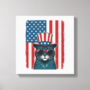 Lienzo Camiseta Diseño de Grabado Vintage Bandera de Gato