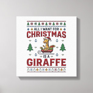 Lienzo Camiseta divertida de Navidad Jirafa Trineo