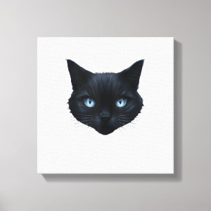 Lienzo Camiseta gráfica de cara de gato negro ojos azules