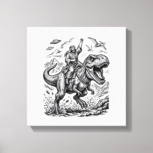 Lienzo Camiseta gráfica de jinete de dinosaurio con graba