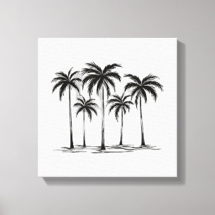 Lienzo Camiseta gráfica de palmeras blancas y negras para