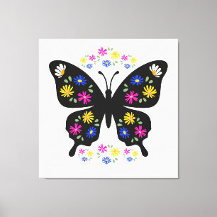 Lienzo Camiseta mariposa con flores multicolor