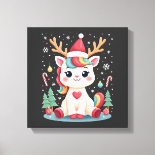 Lienzo Camiseta Navideña Monos Niñas Mujeres Xmas Unicorn