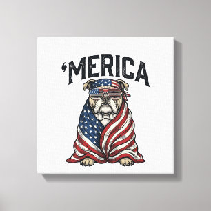 Lienzo Camiseta Vector Vintage Patriótica Bulldog 'Merica