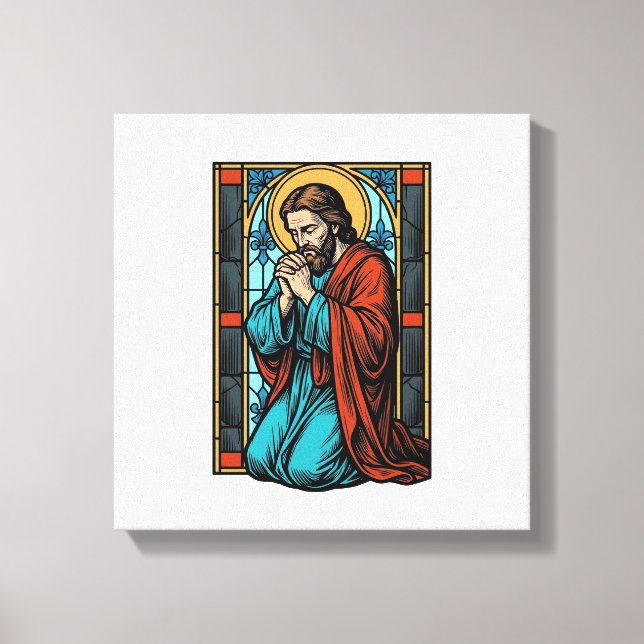 Lienzo Camiseta vectorial de figura religiosa orando vint (Anverso)