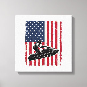 Lienzo Camiseta Vectorial de Jet Ski Vintage Bandera Amer