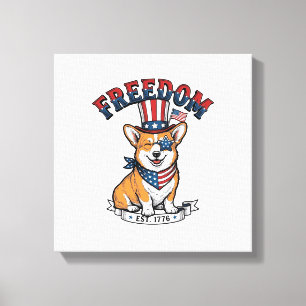 Lienzo Camiseta vintage con grabado de Corgi patriótico d