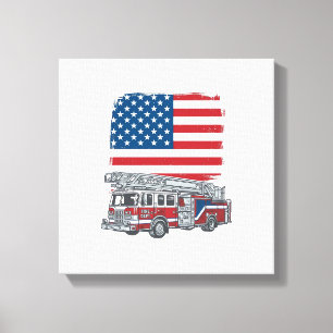 Lienzo Camiseta Vintage de Camión de Bomberos Patriótica