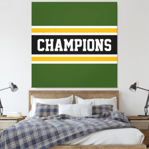Lienzo CAMPEONES Deportivo Negra Verde Naranja Rayas