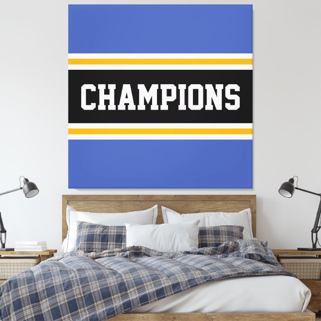 Lienzo CAMPEONES Rayas Blancas Amarillas Azules (Insitu(Dormitorio))