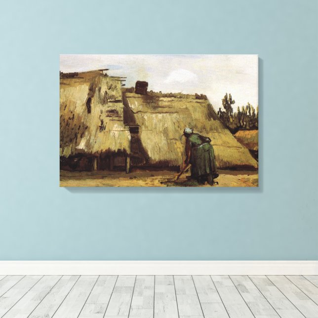Lienzo Campesina excavando una cabaña de Vincent van Gogh (Insitu (piso de madera))