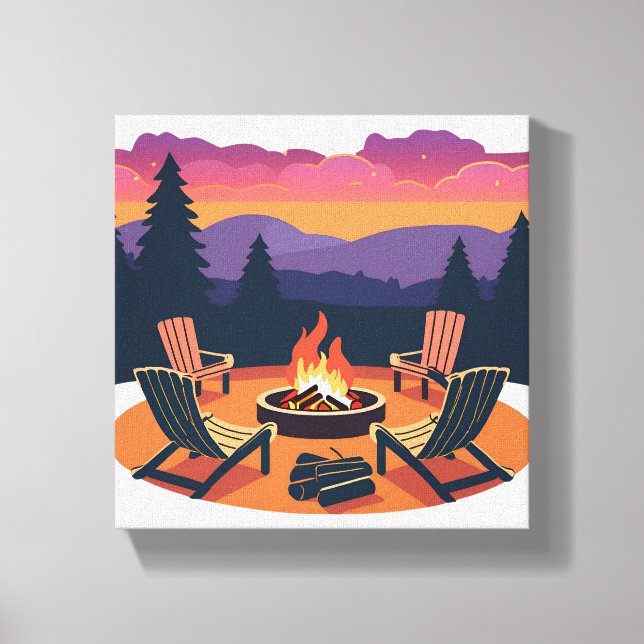 Lienzo Campfire Sunset | Pintura de camping natural (Anverso)
