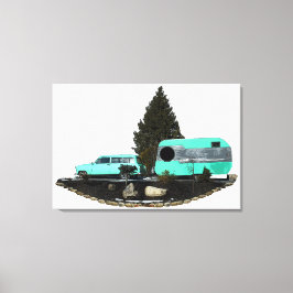 Lienzo Camping Retro Carretera de coches Trasladada Lienz