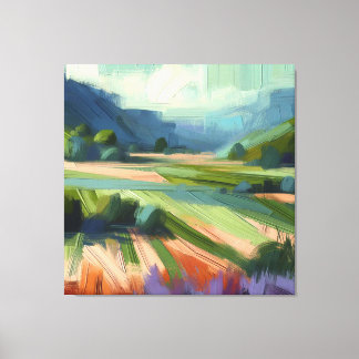Lienzo Campo abstracto con cielo verde, tonos rosados