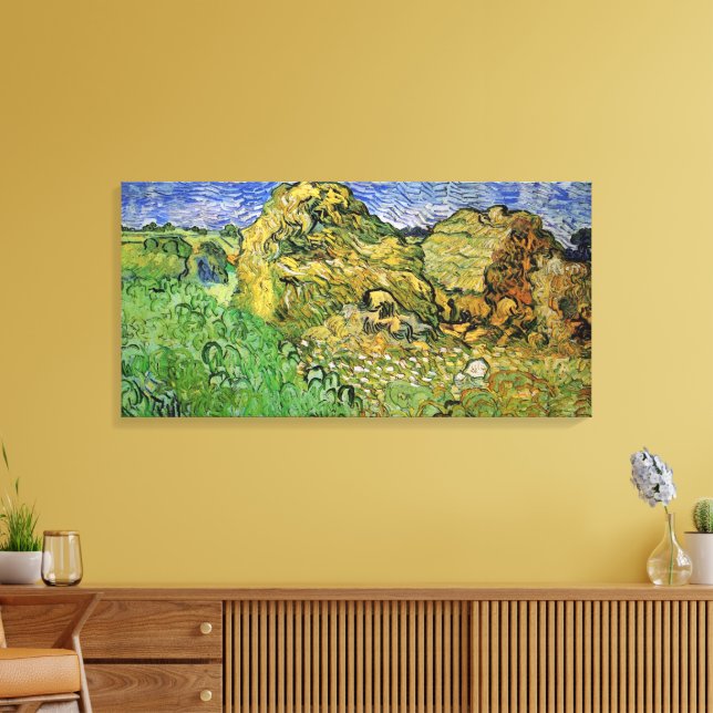 Lienzo Campo con montones de trigo por Vincent van Gogh (Insitu (Sala de estar))