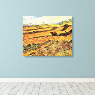 Lienzo Campo con Plowman y Mill por Vincent van Gogh
