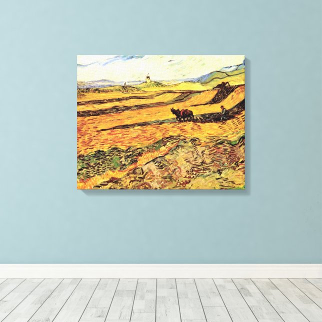 Lienzo Campo con Plowman y Mill por Vincent van Gogh (Insitu (piso de madera))