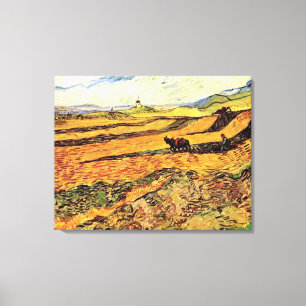 Lienzo Campo con Plowman y Mill Vincent van Gogh