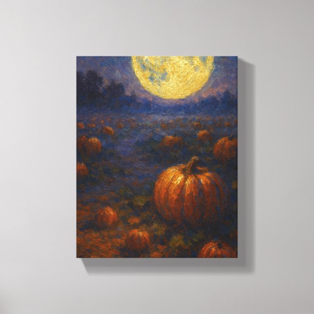 Lienzo Campo de calabaza de la luna de cosecha - Hallowee (Anverso)