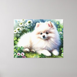 Lienzo Campo de canela de acuarela de perro de Pomerania 