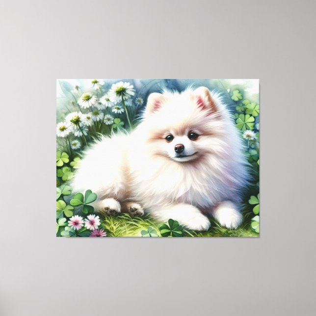 Lienzo Campo de canela de acuarela de perro de Pomerania  (Anverso)