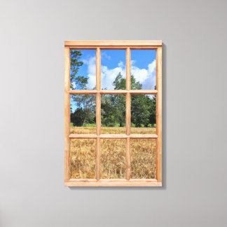 Lienzo Campo de cebada dorada Efecto 3D Vista de ventana