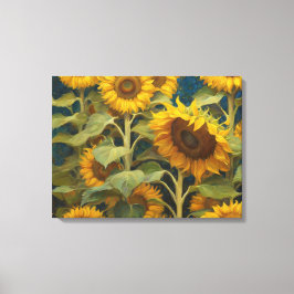 Lienzo Campo de girasol con pintura de fondo azul