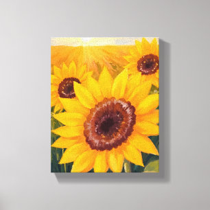 Lienzo Campo de Girasoles Acuarela Floral Amarilla Pint