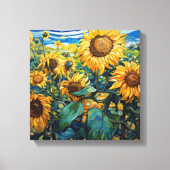 Lienzo Campo De Sunflowers Estilo Van Gogh (Anverso)