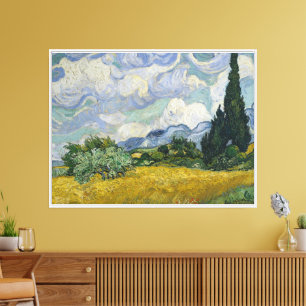 Lienzo Campo de trigo con cipreses, pintura al óleo, Van