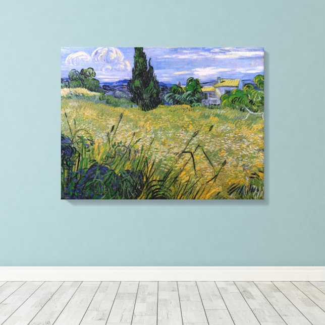 Lienzo Campo de trigo verde con ciprés de Vincent van Gog (Insitu (piso de madera))