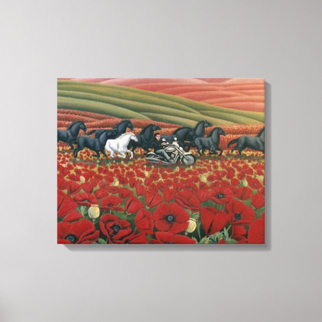 Lienzo Campos de adormidera pintando caballos salvajes y  (Anverso)