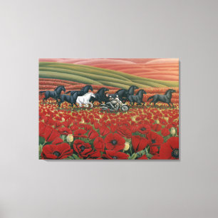 Lienzo Campos de adormidera pintando caballos salvajes y 