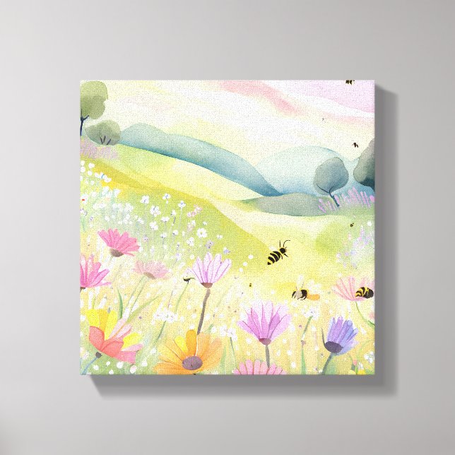 Lienzo Campos de flores de abejas de primavera | Naturale (Anverso)