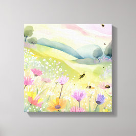 Lienzo Campos de flores de abejas de primavera | Naturale