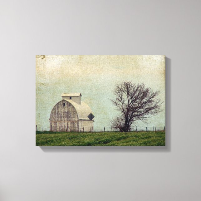 Lienzo Campos de Kalona Iowa y granero con árbol (Anverso)