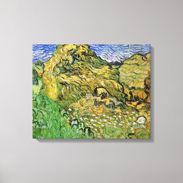 Lienzo Campos de trigo con pilas, Vincent van Gogh. Fina  (Anverso)