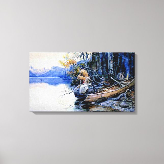 Lienzo Campsite junto al lago de Charles M. Russell (Anverso)