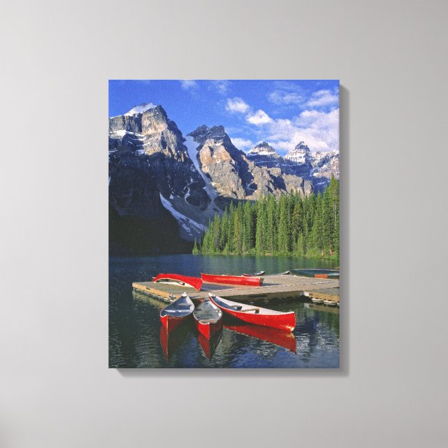 Lienzo Canadá, Alberta, Moraine Lake. Cañoes rojos espera (Anverso)