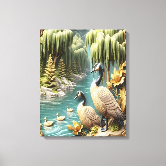 Lienzo Canadiense Geese en medio de los llorones Willows  (Anverso)