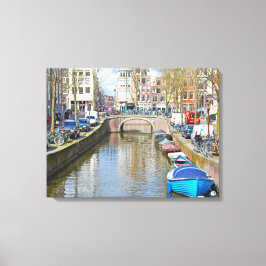 Lienzo Canal de Ámsterdam con barcos