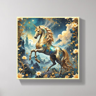 Lienzo Canción de gota de unicornio encantada dorada