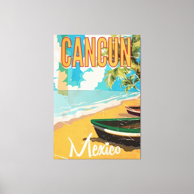 Lienzo Cancun México Beach Vintage poster de viajes (Anverso)