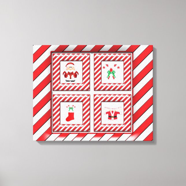 Lienzo Candy Canes y Santa (Anverso)